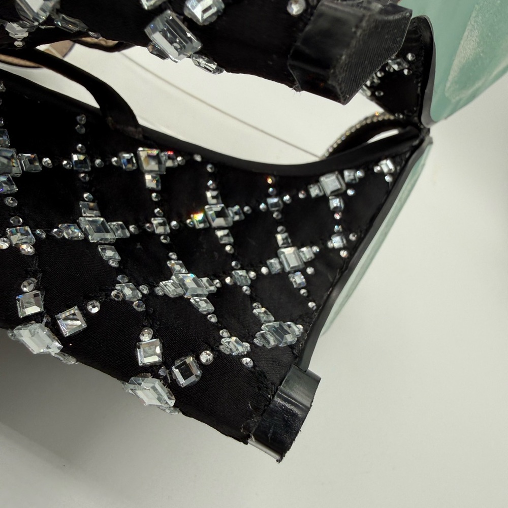 Betsey Johnson Talya Elegant Black Rhinestone Wedge Sandals Sparkly Ankle Strap - Picture 14 of 17